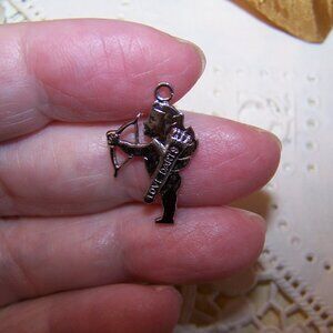 Vintage Flat Sterling Silver Charm - Cupid with His Love Darts